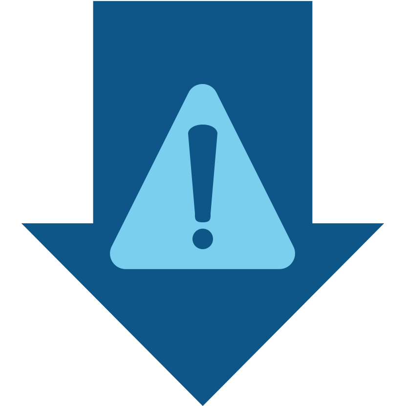 Sympton Reduction Icon exclamation warning arrow down
